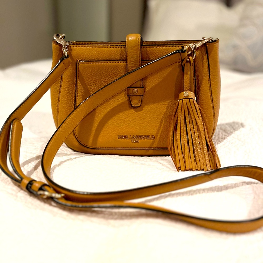 Stunning and chic Karl Lagerfeld camel leather cross body bag